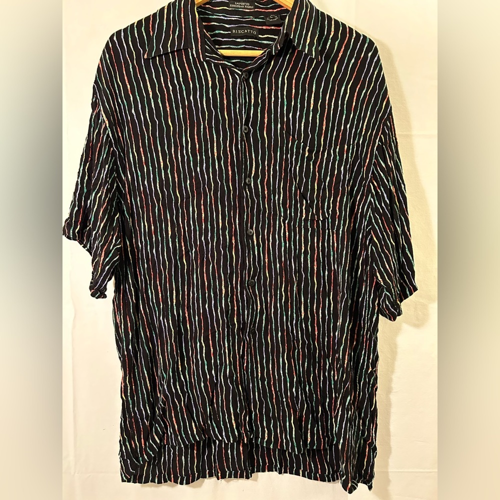 Riscatto Rainbow Striped Rayon Button Down Shirt Size Large